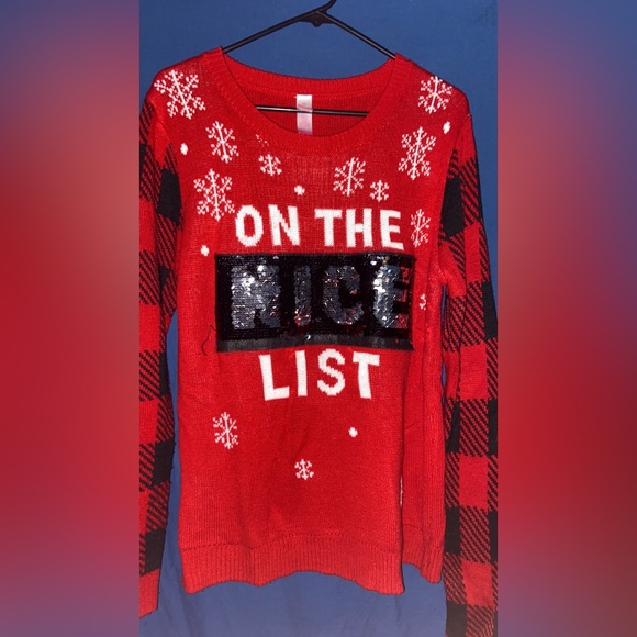 Christmas 🎄 UGLY (Pretty) Sweater Nice/Naughty Reversible Sequins Size Jrs XL - Picture 3 of 4